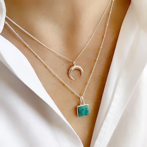 Turquoise Necklace, Turquoise Square Pendant, Sterling Silver Turquoise Necklace, December Birthstone Gift