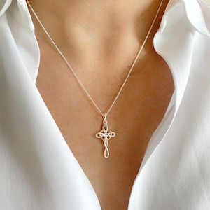 Sterling Silver Celtic Infinity Cross Necklace with Gold Heart