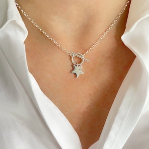 Star T Bar Necklace, Star T-bar Necklace, 925 Sterling Silver Star Charm Necklace, Belcher Star Necklace