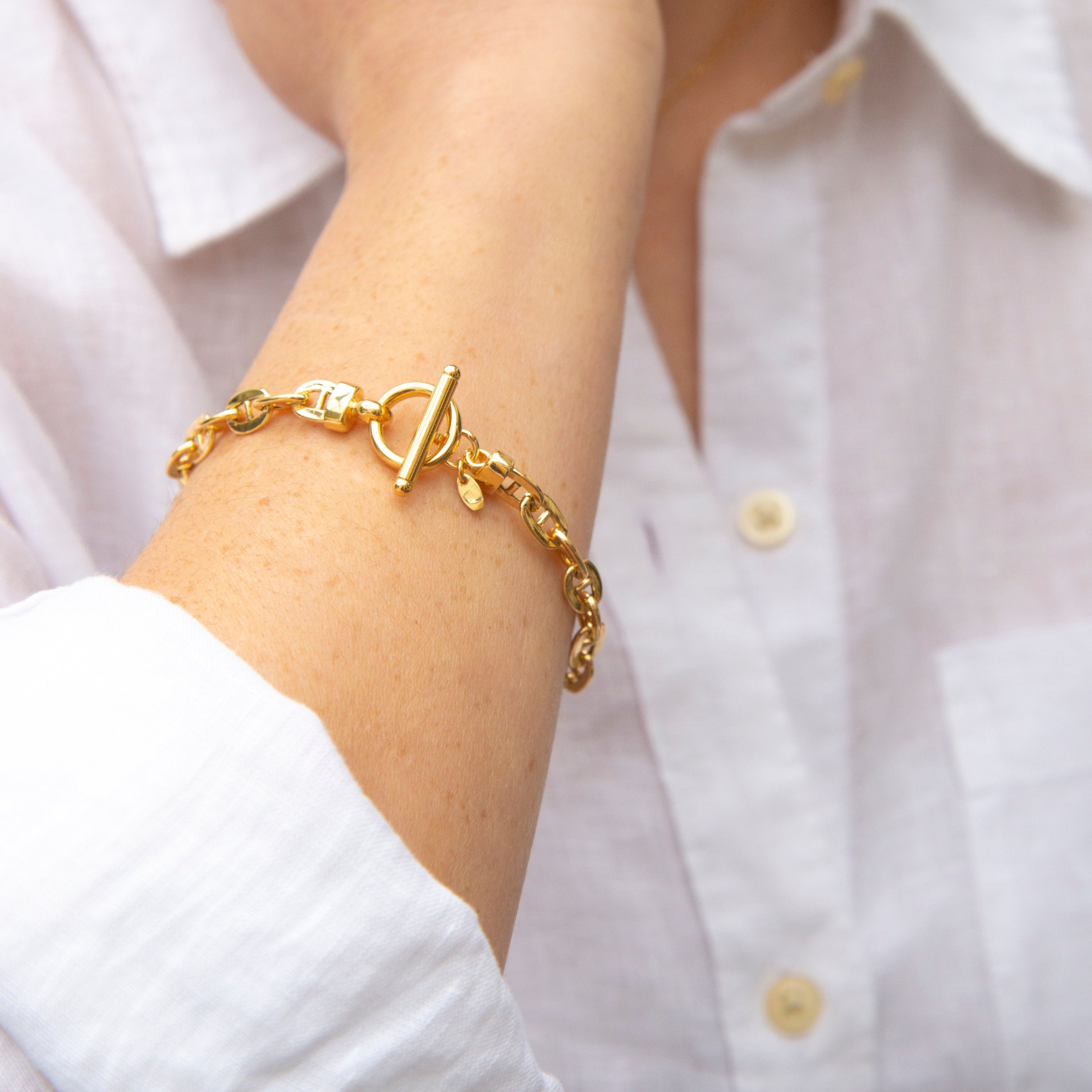 Gold Bracelet Gold Toggle Bracelet Gold Anchor Link Etsy