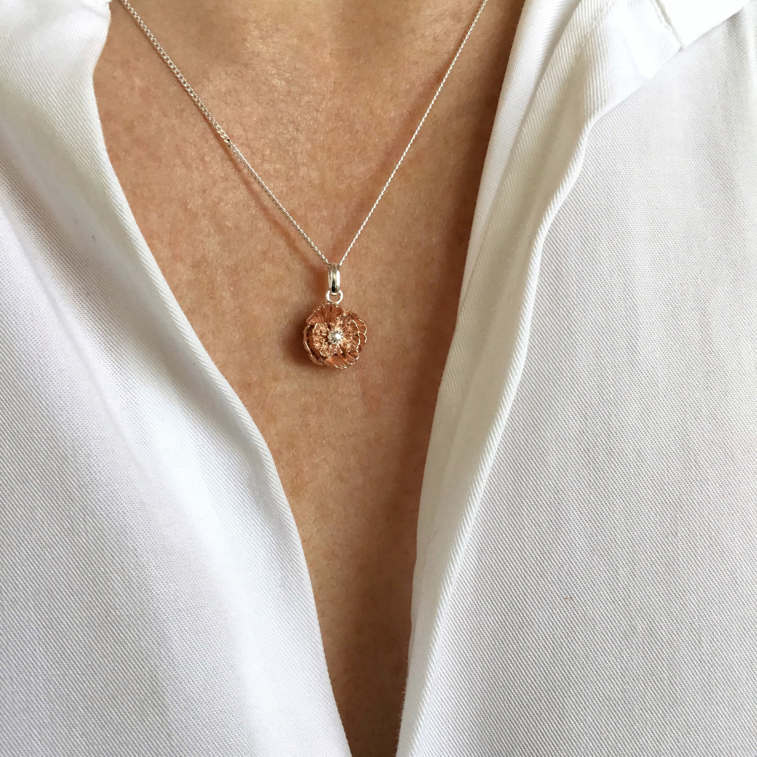 Poppy Flower Necklace Rose Gold Poppy 