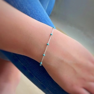 Italian Enamel Turquoise Beaded Bracelet, Turquoise Enamel Satellite Bracelet, Sterling Silver Bracelet, Layering Bracelet