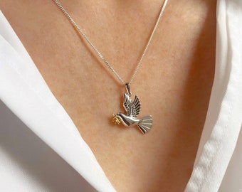 Collier Colombe de la paix, pendentif colombe en argent sterling, pendentif rameau d'olivier, symbole de l'amour