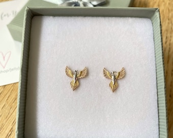 Sterling Silver Phoenix Earrings: Gold & Rose Gold Plated Bird