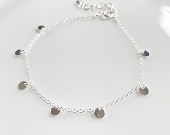 Delicada pulsera de disco de plata de ley: pulsera minimalista con dije de moneda