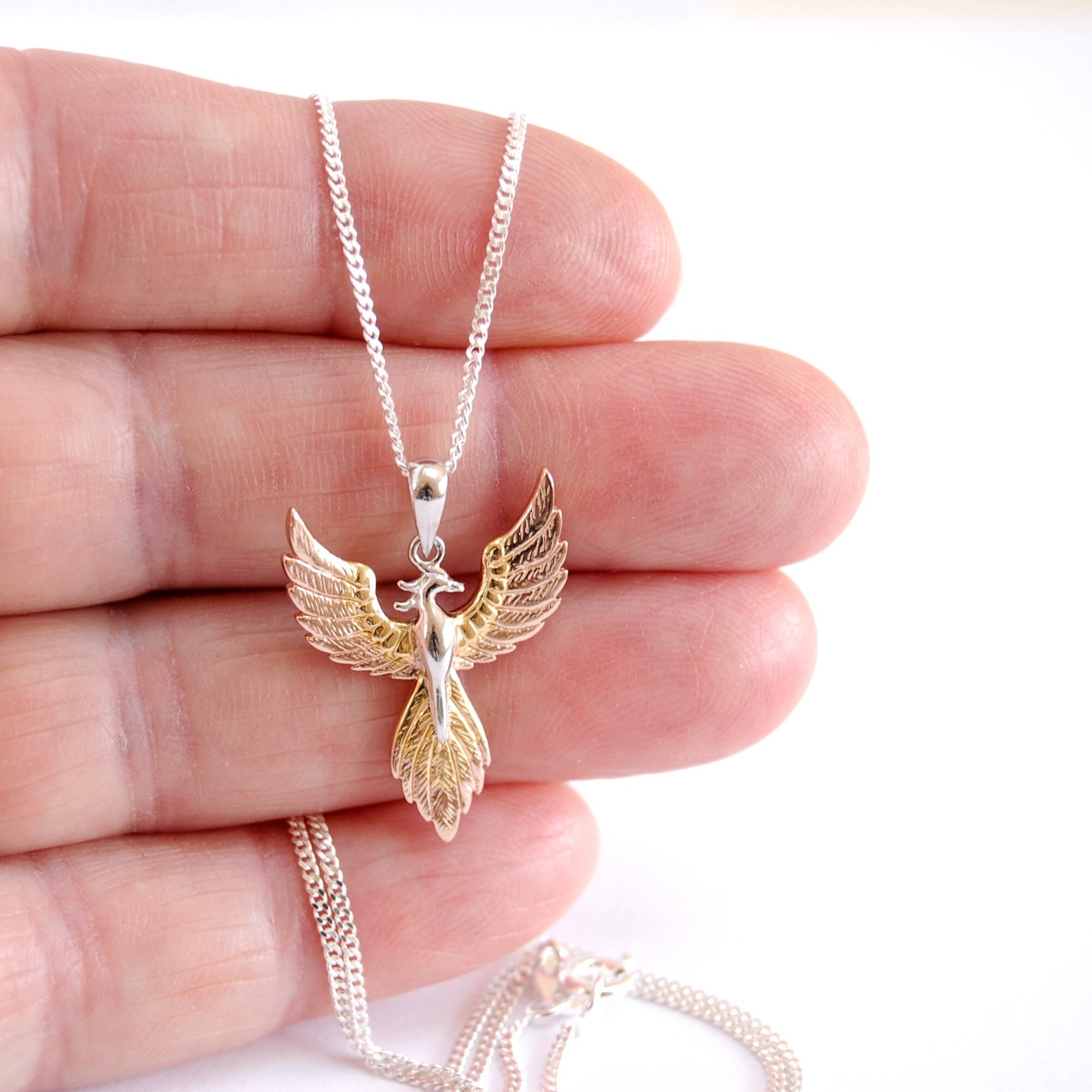 Phoenix Necklace Sterling Silver Necklace Gold and Rose Gold Etsy