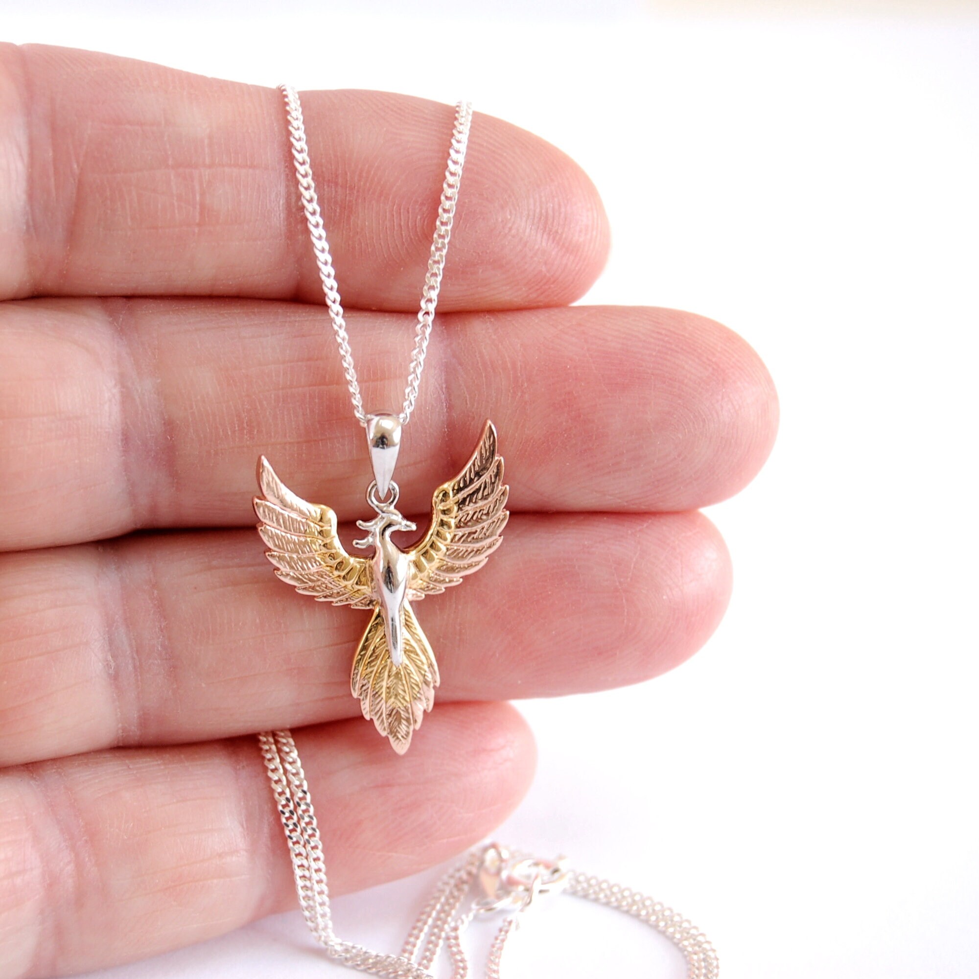 Phoenix Necklace Sterling Silver Necklace Gold and Rose Gold Etsy