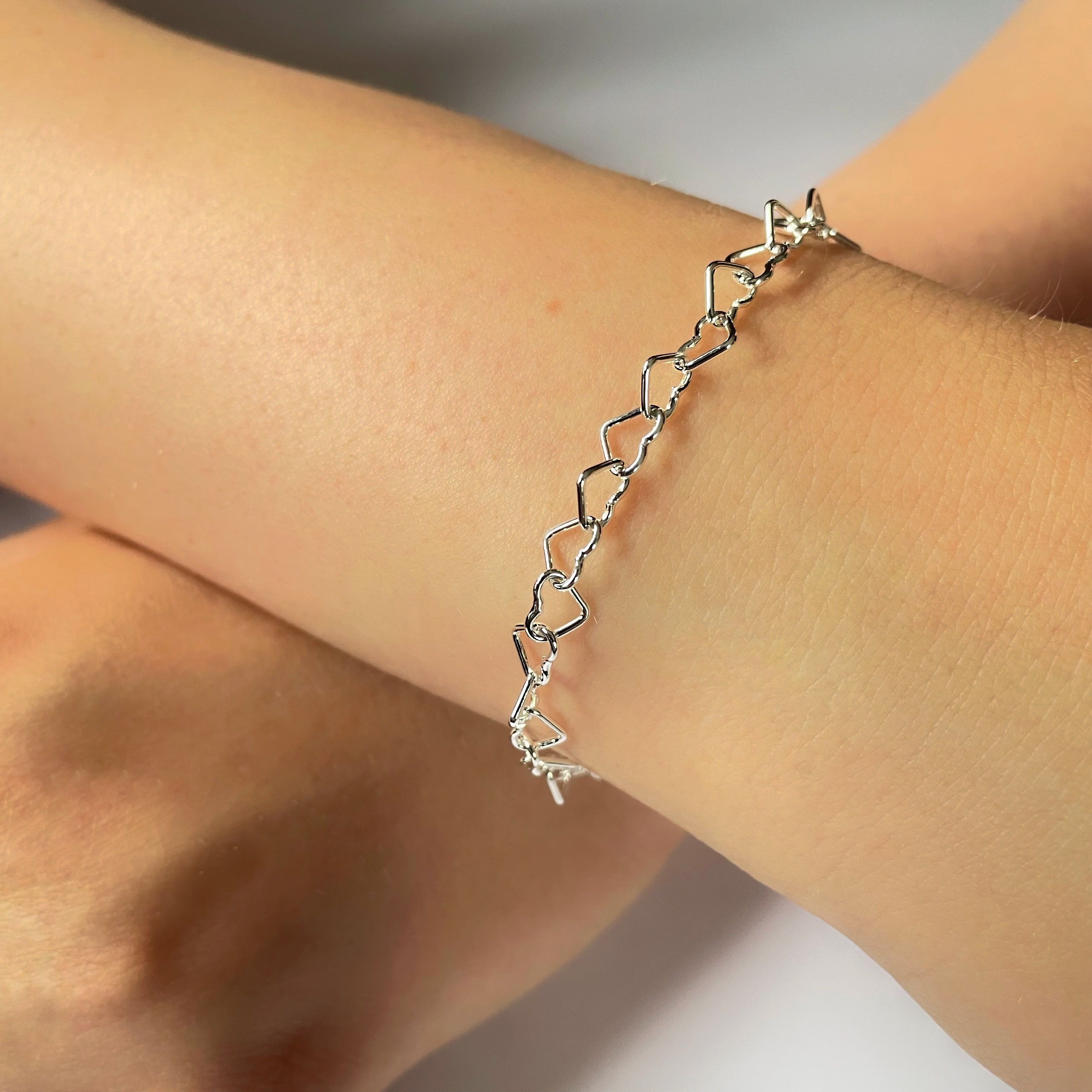 Heart Link Bracelet, Sterling Silver Heart Bracelet, Heart