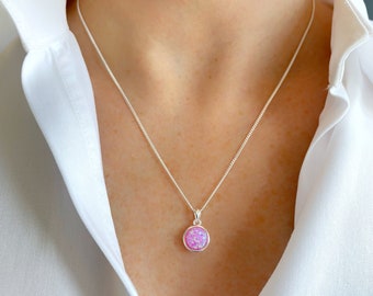 Opal Necklace, Pink Opal Pendant Necklace, Sterling Silver Necklace, October Birthstone