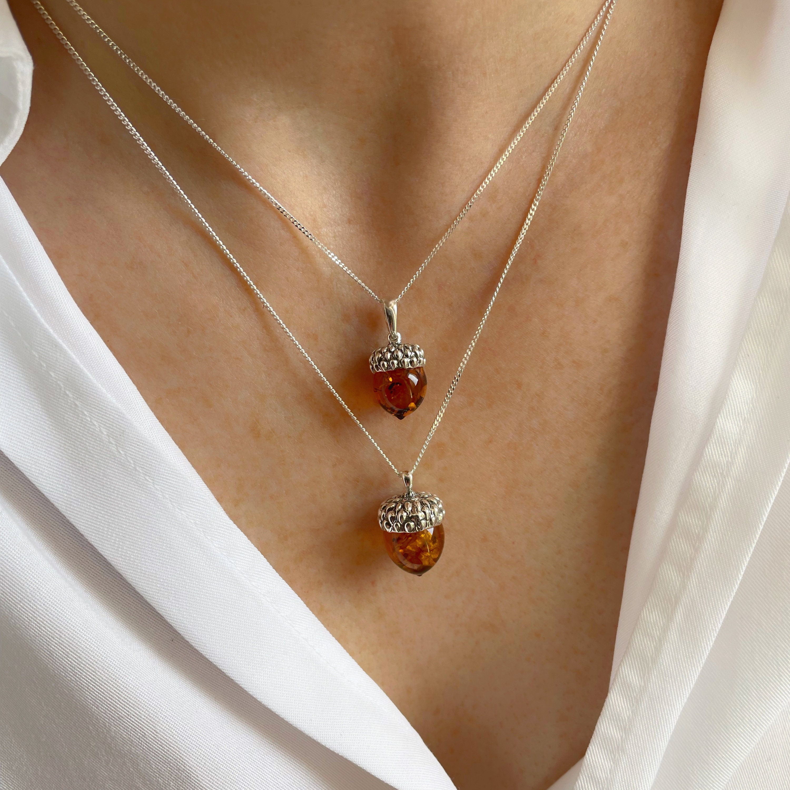Acorn Necklace, Baltic Amber Acorn Pendant, Sterling Silver Necklace, Fertility Necklace, Gift Necklace