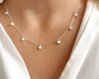 Opal Necklace, Dainty Opal Drop Necklace, Layering necklace, White Opal Droplet Necklace, October Birthstone