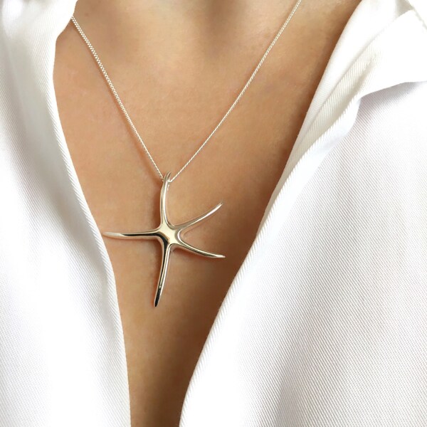 Starfish Necklace, Sterling Silver Necklace, Beachcomber Necklace, Nautical Necklace, Sealife Necklace