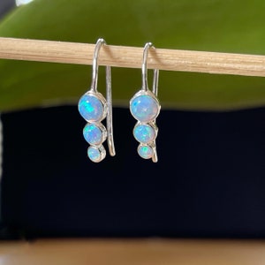 Opal Earrings, Blue Opal Droplet Earrings, Opal Trio Earrings, Sterling Silver Opal Droplets, October Birthstone