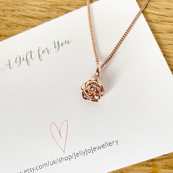 Rose Flower Necklace, 925 Sterling Silver With Rose Gold