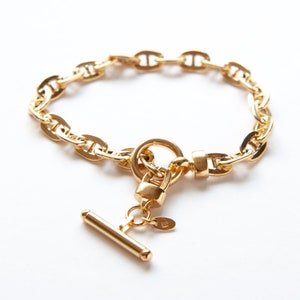 T Bar Bracelet, Gold Toggle Bracelet, Silver Anchor Link Bracelet, Sterling Silver Gold Plate Bracelet, Gift For Her