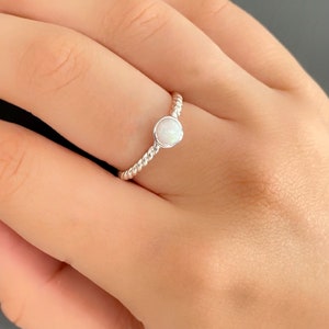 Sterling Silver Opal Ring: Twisted Band, October Birthstone