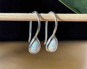 Opal Earrings, Opal Teardrop Earrings, White Opal,  925 Sterling Silver Earrings, October Birthstone Gift