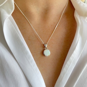 Opal Necklace, White Opal Pendant Necklace, Sterling Silver Necklace, October Birthstone