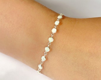 Opal Bracelet, White Opal Bracelet, Opal Link Bracelet, Sterling Silver Bracelet, October Birthstone Gift