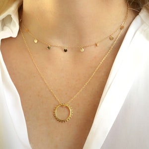 Sunburst Necklace, Gold Open Sun Necklace, Sunshine Necklace, Layering Necklace, Open Circle necklace, Dainty Sun Necklace