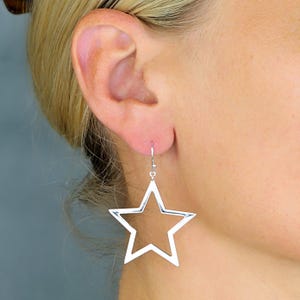 Sterling Silver Large Open Star Earrings: Celestial Dangle Jewellery