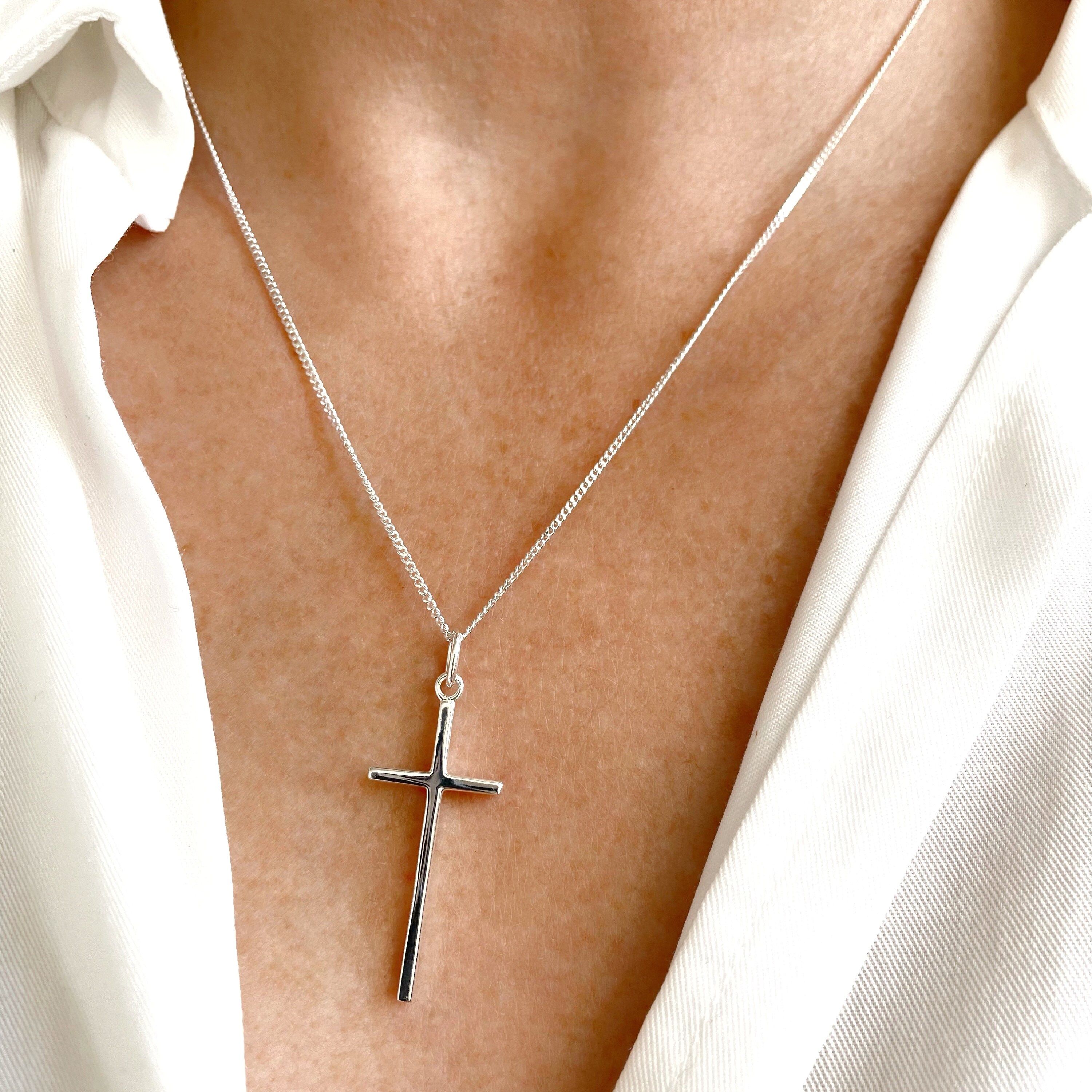 Silver Cross Necklace, Sterling Silver Cross Pendant, Large Fine