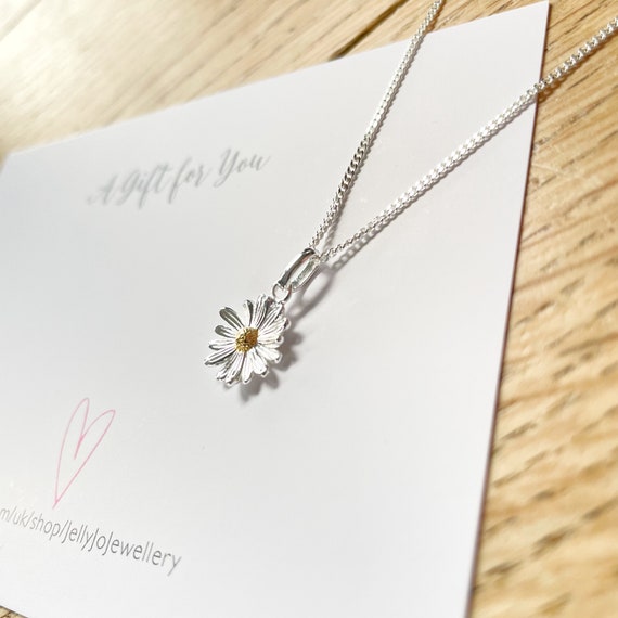 Sterling Silver Daisy Necklace and Earrings Set: April Birth