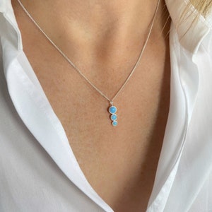 Opal Droplet Necklace, Blue Opal Pendant, Trio of Opals Necklace, Sterling Silver Necklace, October Birthstone