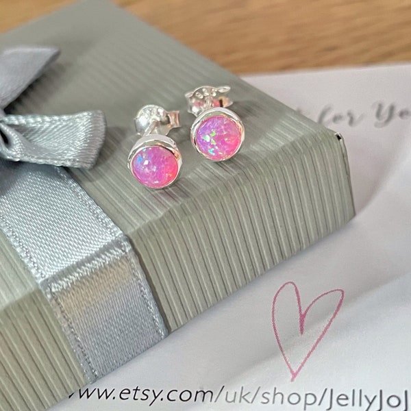 Opal Studs, Pink Opal Studs, 925 Sterling Silver Stud Earrings, October Birthstone Gift