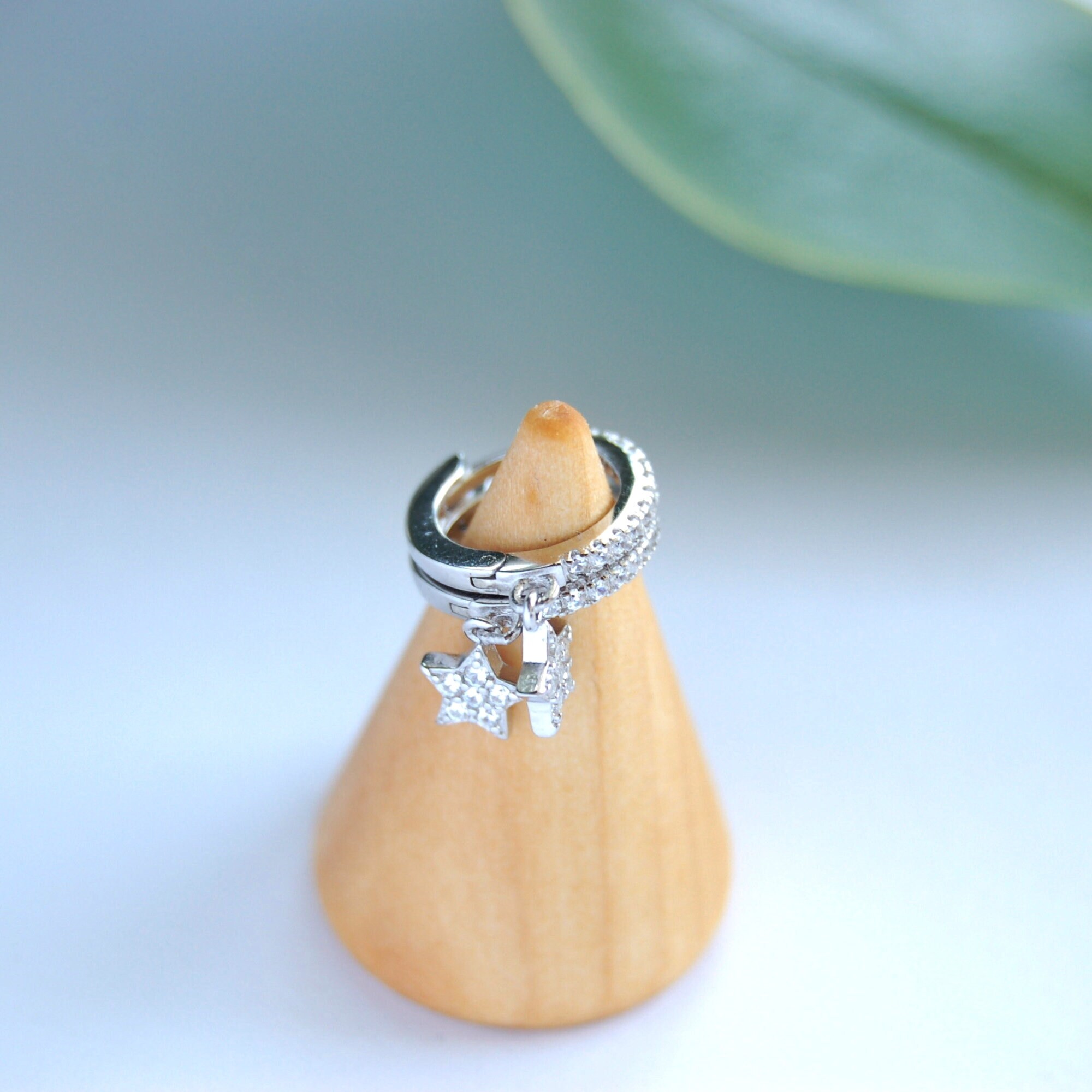 Orecchini a cerchio a forma di foglia in argento sterling