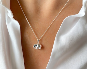 Collar de elefante de plata de ley: amuleto de la suerte, plata 925