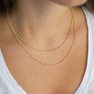 Gold Necklace, 14” 16” 18” 20” 22” Gold Satellite Chain, Gold Bobble Necklace, 925 Sterling Silver Gold Plate, Dainty Layering Necklace