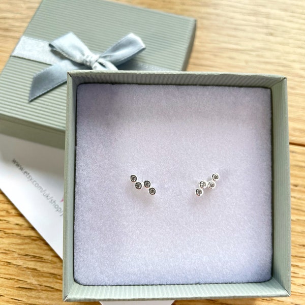 Cubic Zirconia Earrings, Cubic Zirconia Bezel Set Earrings, Sterling Silver Earrings, Cubic Zirconia Constellation Earrings