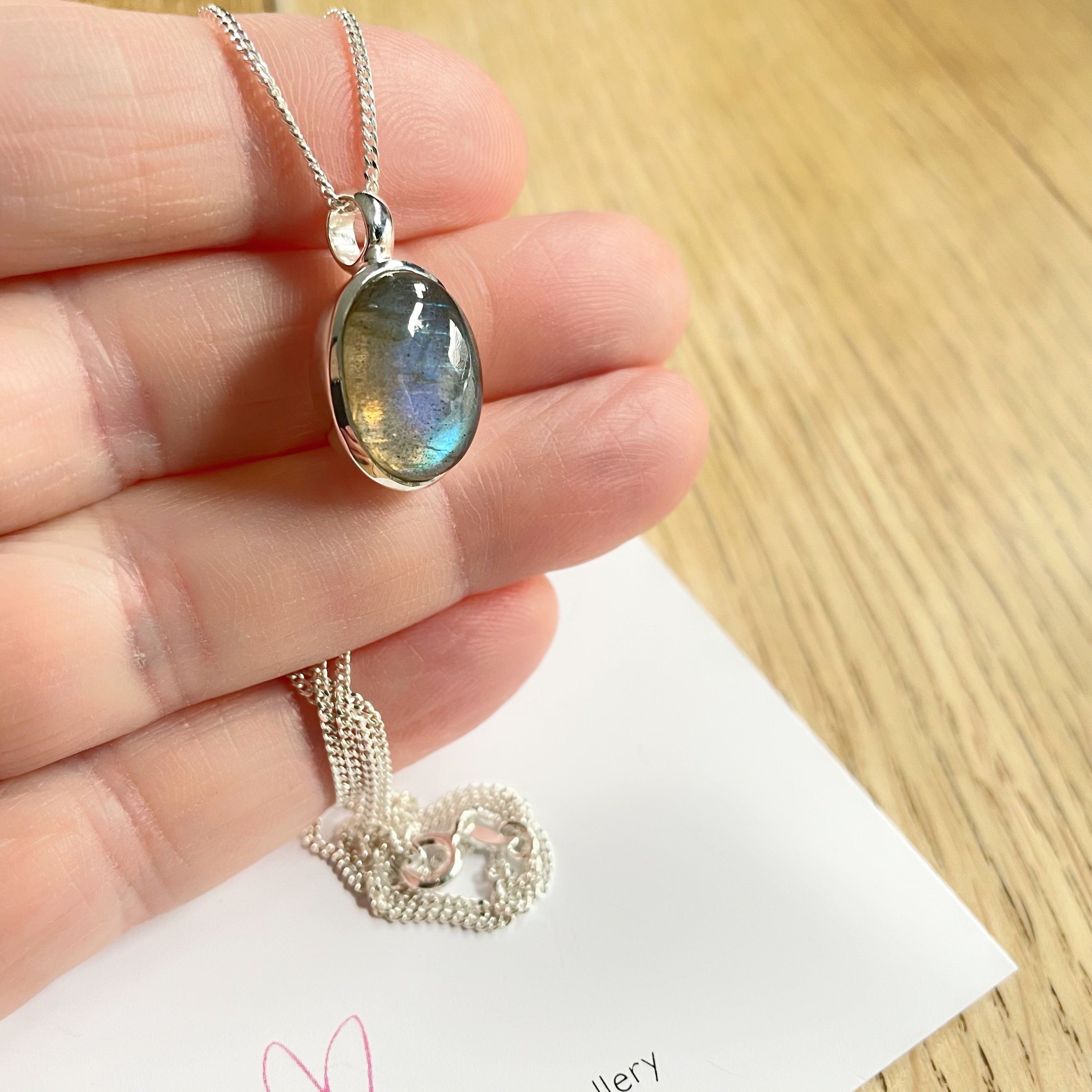 Labradorite Necklace, Sterling Silver, Labradorite Oval