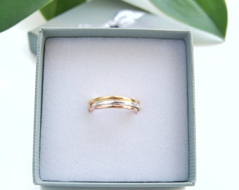 Stacking Ring Set, Three Rings Silver, Gold and Rose Gold Plate, Stackable Rings, lightly Hammered Rings