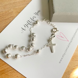 Rosary Bead Style Bracelet, Sterling Silver Cross and Bead Bracelet, Communion Gift, Religious Gift, Gift For Her