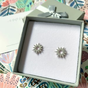 Star Earrings, Open Sunburst Earrings, Star Studs, Celestial Cubic Zirconia studs, Sparkly Studs, Celestial Jewellery, Gift for Her
