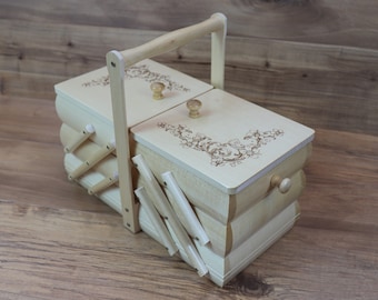 Caja de costura de madera/organizador de costura/cesta de costura/baúl de costura/caja de costura tipo acordeón (color madera natural)