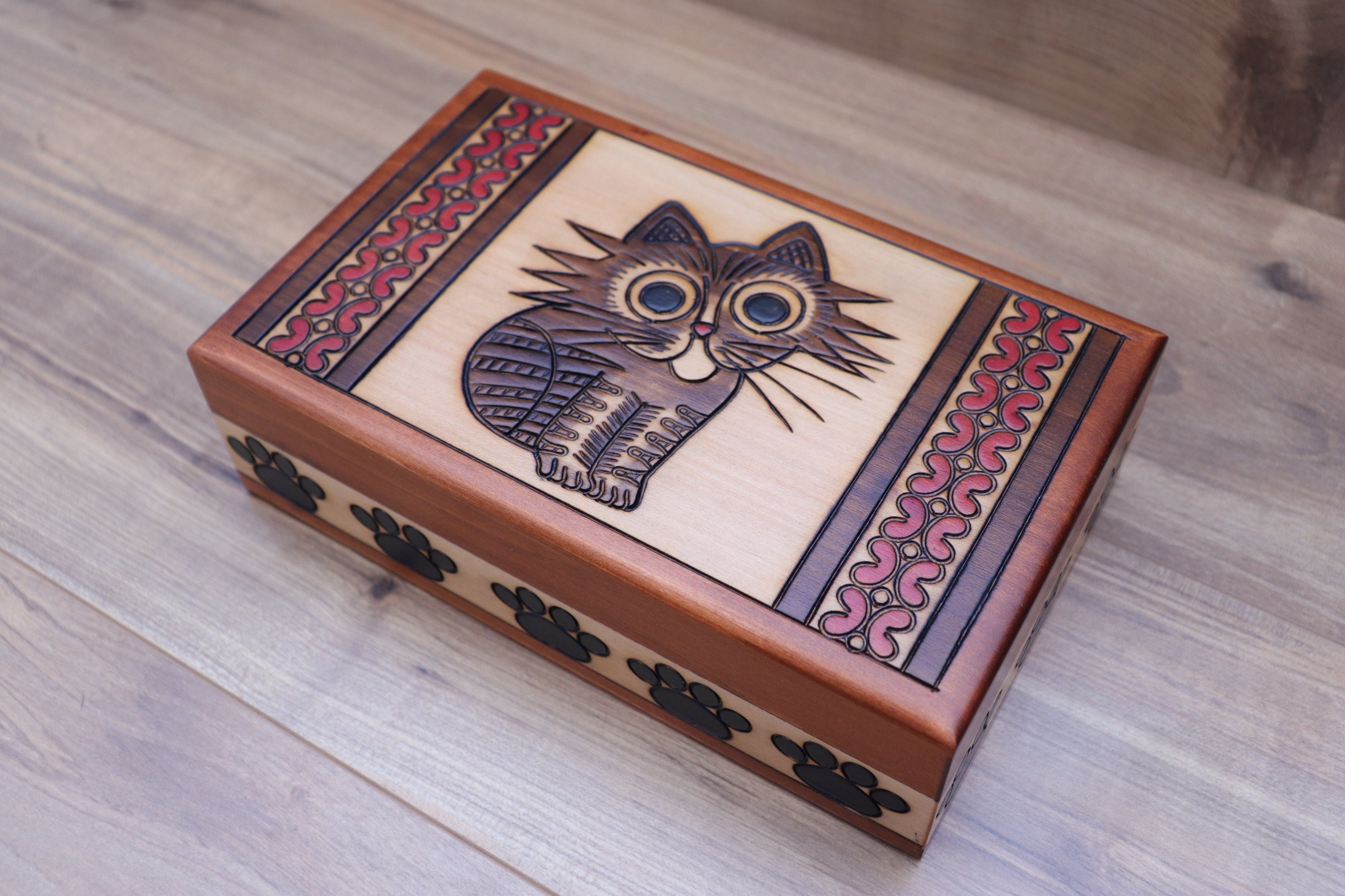Wooden cat keepsake box/jewelry box Etsy