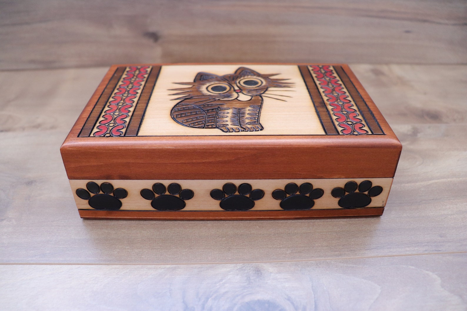 Wooden cat keepsake box/jewelry box Etsy