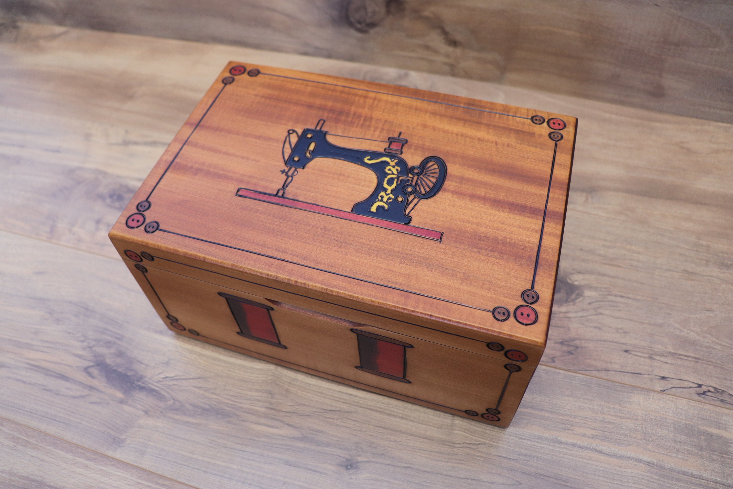 Vintage Wooden Sewing Box, Storage Basket, Gift for Her or for a Girl 