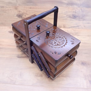 Caja de costura de madera/organizador de costura/cesta de costura/cofre de costura/caja de costura de acordeón/regalo de costura