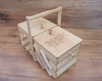 Wooden sewing box/sewing organizer/sewing basket/sewing chest/accordion sewing box(natural wood color)