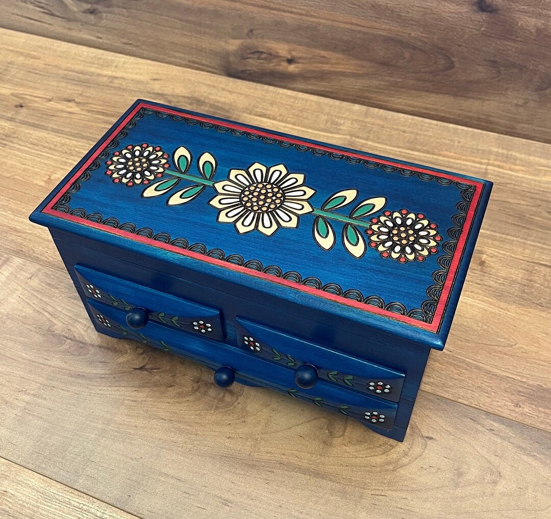 Wooden Jewelry Boxblue Colorjewelry Organizer/jewelry Box Handmade Etsy