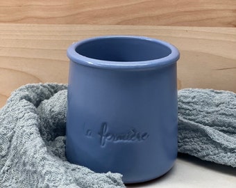 La Fermiere Yogurt Pots, French Pottery Pots, Blue Glazed Pots