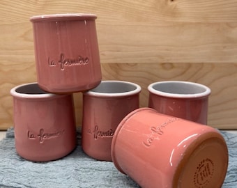 La Fermiere Yogurt Pots, French Pottery Pots, Pink Glazed Pots, Bundle of 5