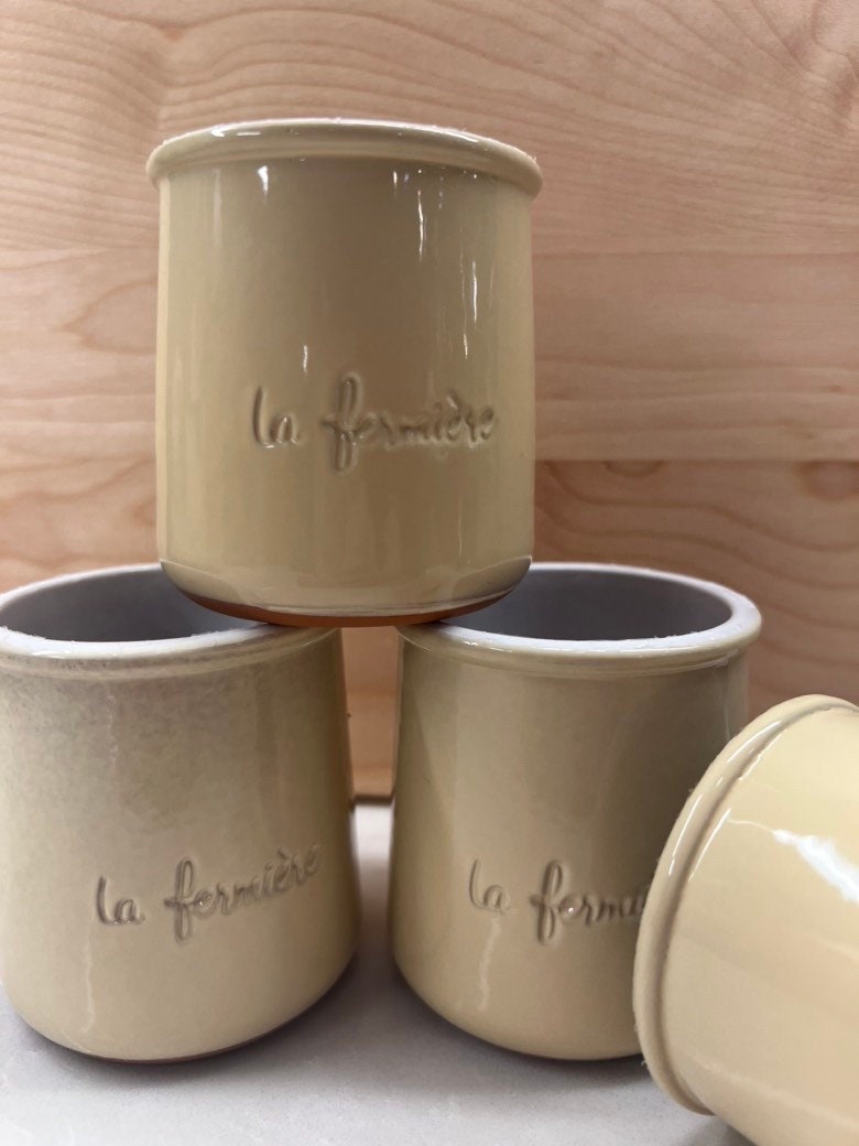 La Fermiere Yogurt Pots French Pottery Pots Pink Glazed Pots Etsy