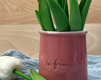 La Fermiere Yogurt Pots, French Pottery Pots, Pink Glazed Pots