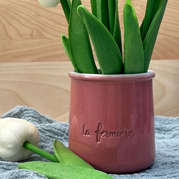 La Fermiere Yogurt Pots, French Pottery Pots, Pink Glazed Pots