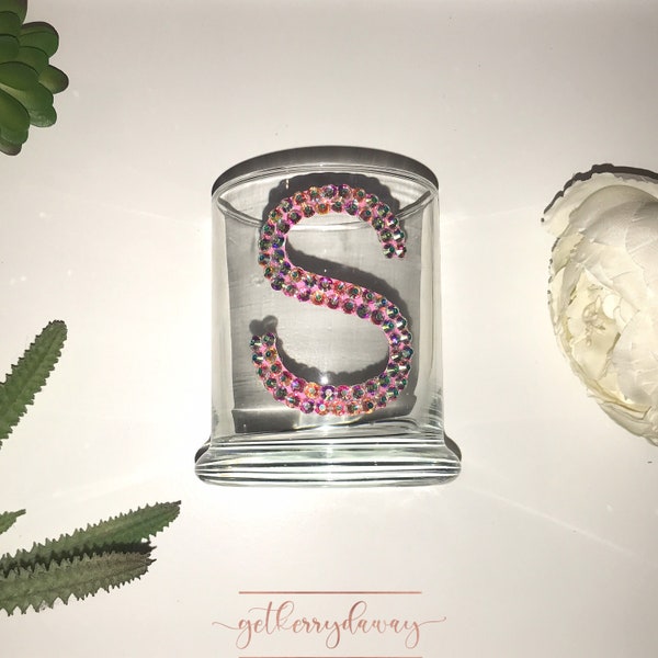 Rhinestone Bling Monogram/Initial Glass Makeup Brush Holder